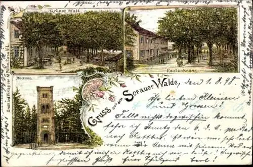 Litho Żary Sorau Niederlausitz Ostbrandenburg, Sorauer Wald, Grüner Wald, Rautenkranz, Blockhaus