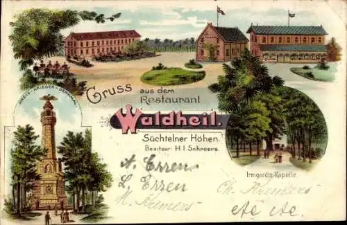 Litho Süchteln Viersen in Nordrhein Westfalen, Restaurant Waldheil, Süchtelner Höhen, Kapelle