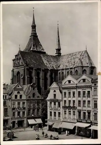 Ak Hansestadt Rostock, Neuer Markt, Marienkirche, Geschäfte