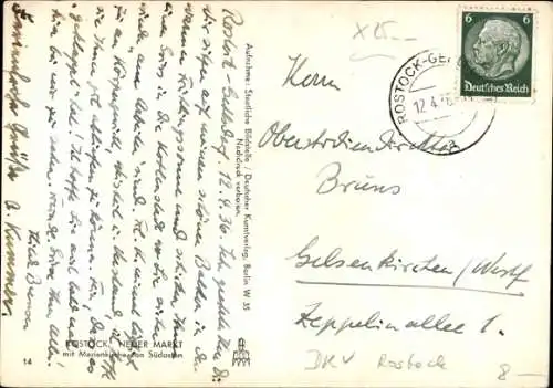 Ak Hansestadt Rostock, Neuer Markt, Marienkirche, Geschäfte