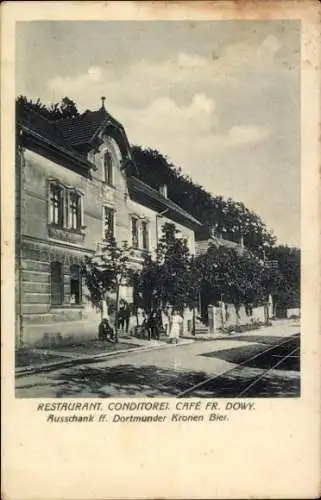 Ak Kleinhammer Werdohl im Sauerland, Restaurant Café Dowy, Haltestelle Kleinbahn