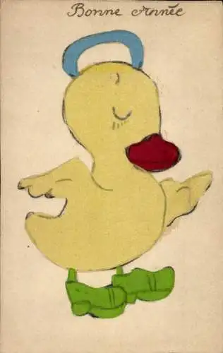 Ak Frohes Neujahr, Ente mit Klocks