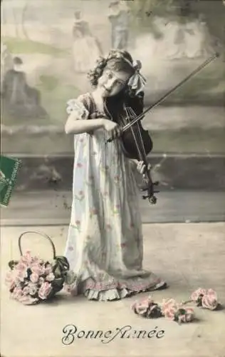 Ak Glückwunsch Neujahr, Mädchen mit Violine