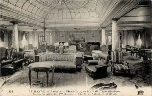 Ak Passagierschiff France, CGT, Gemischter Salon der 1. Klasse