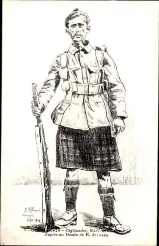 Künstler Ak Schottischer Soldat, Schottische Tracht, Highlander