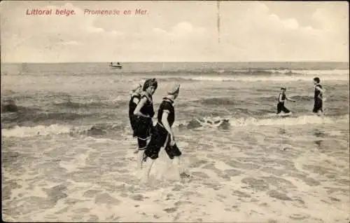 Ak Belgien, Menschen im Wasser, Bademode