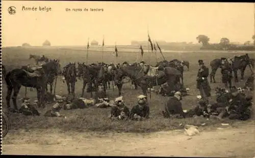CPA Armee Belge, Un repos de lanciers