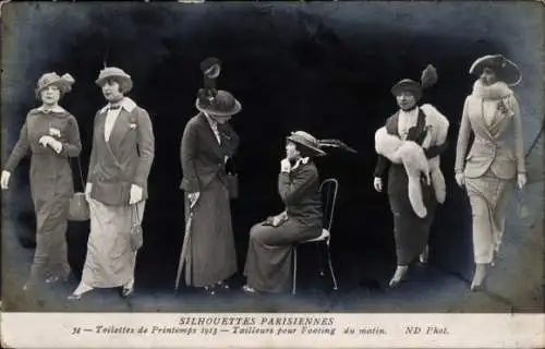 Ak Pariser Silhouetten, Frühlingsmode 1913, Damen in Morgenkostümen