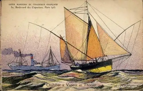 Künstler Ak Haffner, Ligue maritime et coloniale française, Chalutier à Vapeur et Thonier