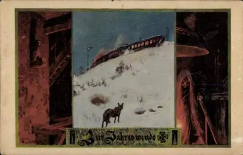 Ak Teplice Šanov Teplitz Schönau Region Aussig, Zur Jahreswende, Bund der Deutschen, Wintermotiv