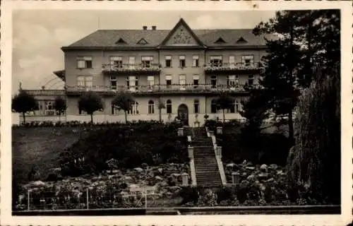 Ak Temenice Hermesdorf Šumperk Mährisch Schönberg Region Olmütz, Hotelgebäude, Garten, Treppen...