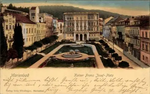 Ak Mariánské Lázně Marienbad Region Karlsbad, Kaiser Franz Josef-Platz, Gartenanlage, historis...