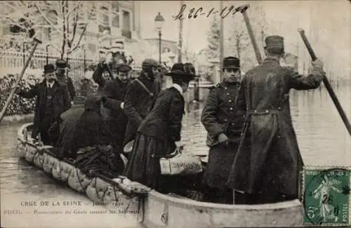 Ak Rueil Malmaison Hauts de Seine, Überflutung, Pontonniers, Retteinsatz, Januar 1910