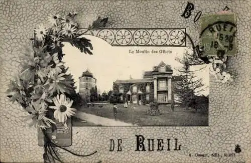 Ak Rueil Malmaison Hauts de Seine, Le Moulin des Gibets, historische Gebäude, florale Umrandun...