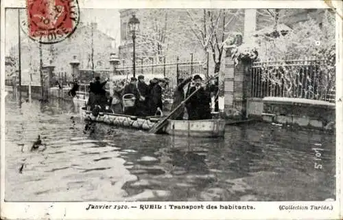 Ak Rueil Hauts-de-Seine, Inondations de Janvier 1910, Transport des Habitants