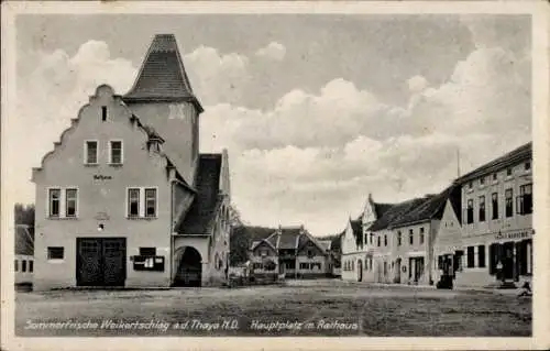 Ak Weikertschlag an der Thaya Niederösterreich, Hauptplatz, Rathaus