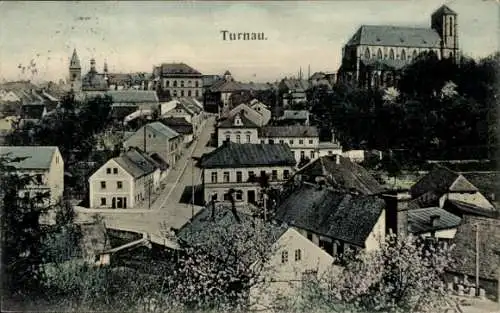 Ak Turnau Steiermark, Historische Stadtansicht, Kirchengebäude, blühende Bäume, hübsche Archit...