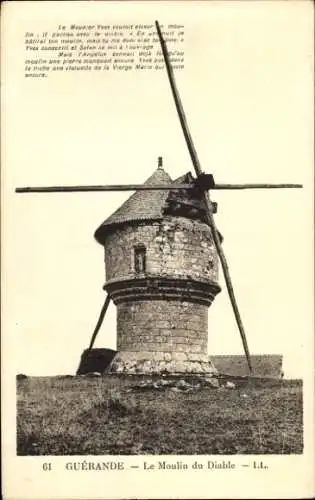 Ak Guérande Loire Atlantique, Moulin du Diable, s Gebäude, Windmühle, Landschaft