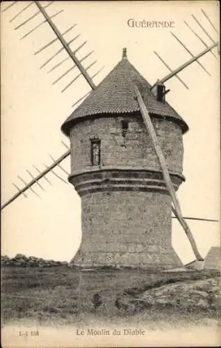 Ak Guérande Loire Atlantique, Windmühle, Steinbau, Le Moulin du Diable, alte Architektur