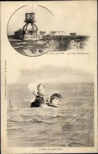 Ak Le Pouliguen Loire Atlantique, La Tour Rochereau, Kinder im Wasser