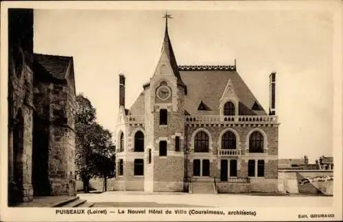 Ak Puiseaux Loiret,  Neues Hôtel de Ville, Architektur,  Architektur, Schwarz-Weiß