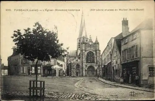 Ak Puiseaux Loiret, Eglise, Monument historique, XIIe siècle, Platz du Martroi