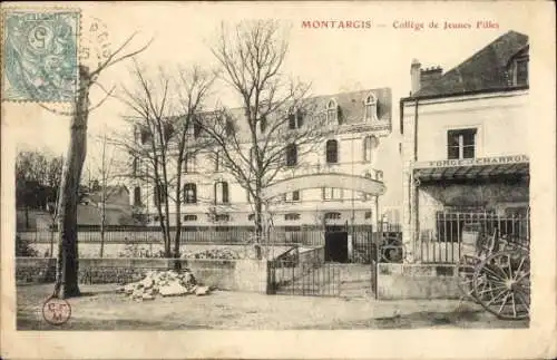 Ak Montargis Loiret, Gebäude Collège de Jeunes Filles, Eingangsbereich, Bäume, Wagentreppe