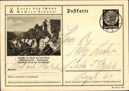 Ak Leisnig in Sachsen, Vorderansicht von  Stadt auf dem Berge, Sommerfrische