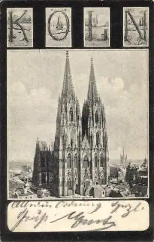 Ak Köln am Rhein, Kölner Dom,  , schwarz-weiß, Schriftzug 'Köln'