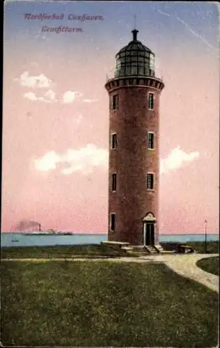 Ak Cuxhaven in Niedersachsen, Blick auf den Leuchtturm