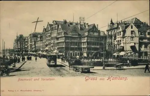 Ak Hamburg Mitte Altstadt, Baumwall, Vorsetzen,  Architektur, Hafenansicht, Gruss aus Hamburg