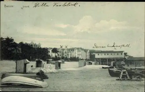 Ak Ostseebad Bansin auf Usedom, Bansin Strand, Villa Venblick, Damen Badeanstalt, Boote am Strand