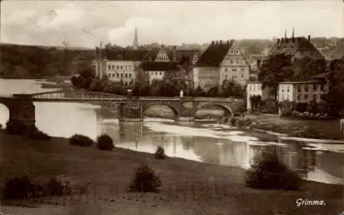 Ak Grimma in Sachsen, Teilansicht mit Brücke