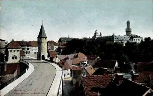Ak Bad Homburg vor der Höhe Hessen, Homburg v. d. H., Neue Brücke, Schloss,  Architektur