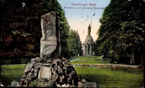 Ak Detmold am Teutoburger Wald, Hermanns- und Bismarck-Denkmal, monumentale Statue, Natur, grüne 