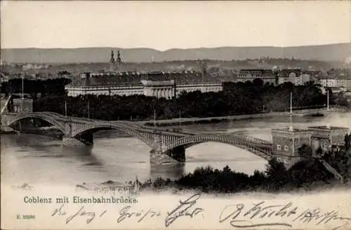 Ak Koblenz am Rhein, Eisenbahnbrücke