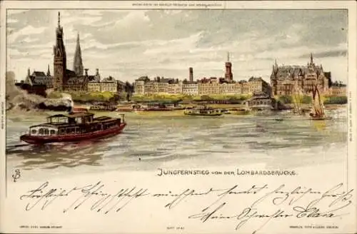 Ak Hamburg Mitte Altstadt, Jungfernstieg, Lombardsbrücke, Stadtansicht, Schiffe,  Architektur