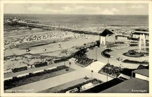 Ak Ostseebad Heringsdorf auf Usedom, Seebad  Kuranlagen, Strand, Seebrücke