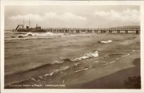 Ak Ostseebad Baabe auf Rügen, Landungsbrücke, Ostseebad Baabe, Schiffsanlegestelle, Wellen