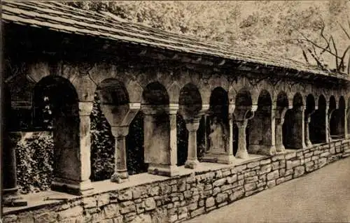 Ak Würzburg am Main Unterfranken, Kreuzgang Dom, Steinbogen, Säulen, Alt- Lusamsgärtchen