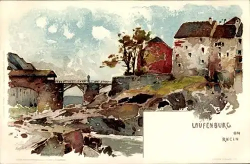 Ak Laufenburg am Hochrhein, Landschaft mit Brücke, Häusern, Wasser und Bäumen
