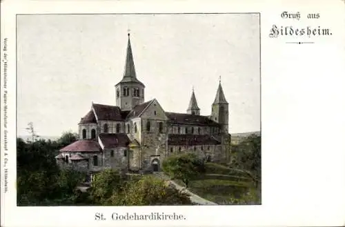 Ak Hildesheim in Niedersachsen, St. Godehardikirche, malerische Darstellung, s Gebäude
