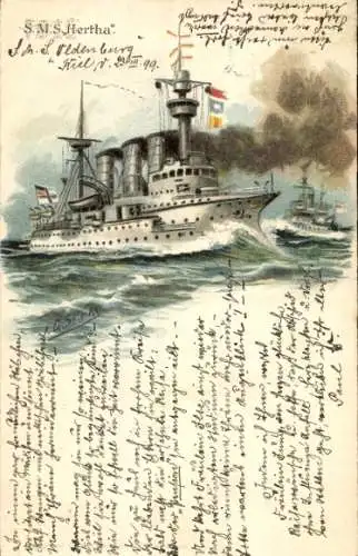 Präge Künstler Litho Deutsches Kriegsschiff, SMS Hertha, Kaiserliche Marine