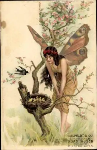 Litho Elfe, Vogelnest, Salfeldt & Co. Kornbrennerei Nordhausen