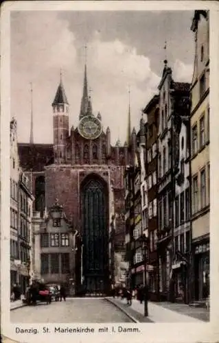 Ak Gdańsk Danzig, St. Marienkirche, I. Damm,  Architektur, Stadtansicht