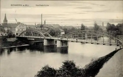 Ak Kijewice Kiewitz Skwierzyna Schwerin Warthe Ostbrandenburg, Warthebrücke, Flussansicht, Stadtg