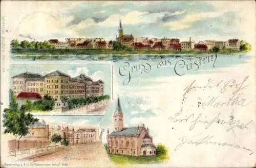 Ak Kostrzyn nad Odrą Cüstrin Küstrin Ostbrandenburg, Verschiedene Gebäude, Fluss, Gruß aus   Arch
