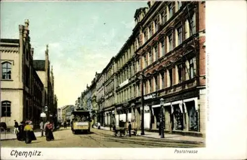 Ak Chemnitz Sachsen, Poststraße, Straßenbahn