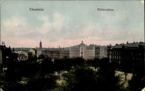 Ak Chemnitz in Sachsen,  Zöllnerplatz, Stadtansicht mit Bäumen,  