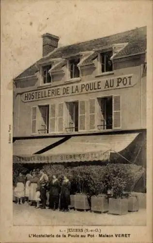 Ak Juziers Yvelines, Hostellerie de la Poule au Pot, Maison Veret, Restaurant, Menschen